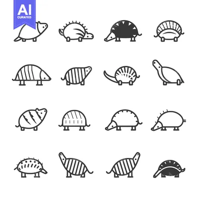 Aset desain premium: Line Art Illustrations of Various Armadillo Species