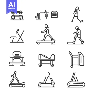 Aset premium populer: Line Art Illustrations of Various Exercise Equipment and People Exerci