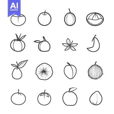 Popular premium asset: Line Art Illustrations of Various Fruits and Vegetables