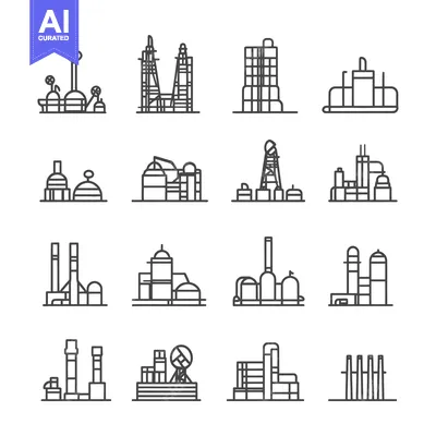 Popular premium asset: Line Art Illustrations of Various Industrial Buildings