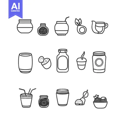 Line Art Illustrations of Various Jars, Cups, and Bowls
