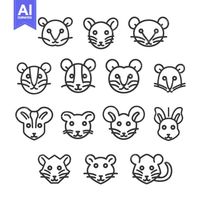Aset desain premium: Line Art Illustrations of Various Mouse Faces
