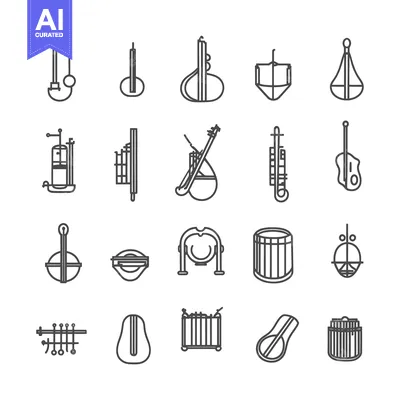Line Art Illustrations of Various Musical Instruments