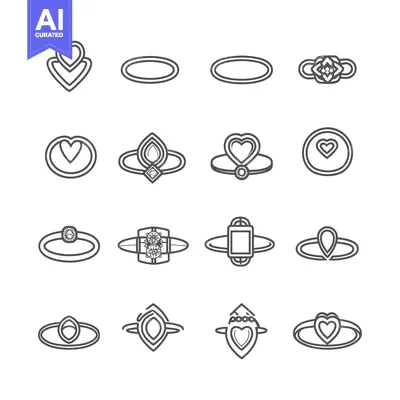 Aset desain premium: Line Art Illustrations of Various Ring Designs