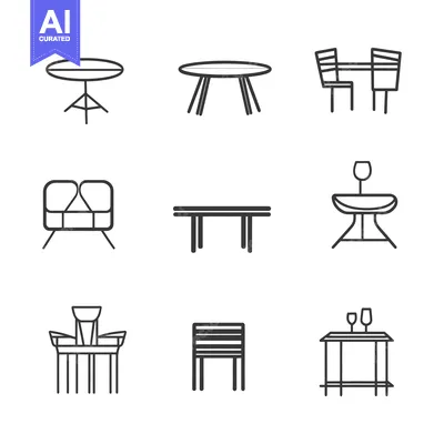 Aset premium populer: Line Art Illustrations of Various Tables and Chairs