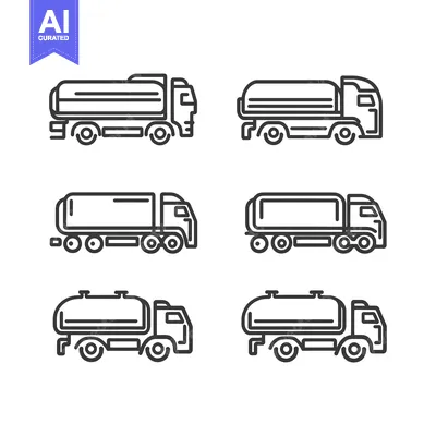 Aset desain premium: Line art illustrations of various tanker trucks