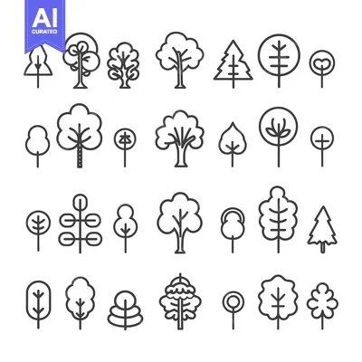 Popular premium asset: Line Art Illustrations of Various Tree Types