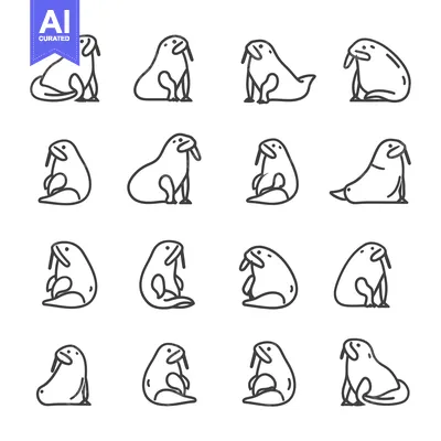 Aset premium populer: Line Art Illustrations of Walruses in Various Poses