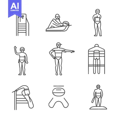 Premium design asset: Line Art Illustrations of Water Sports and Activities