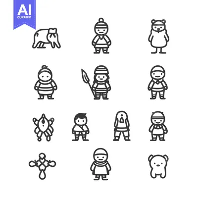 Popular premium asset: Line Art Illustrations of Winter Characters and Objects