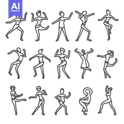 Premium design asset: Line Art Illustrations of Women Dancing in Various Poses