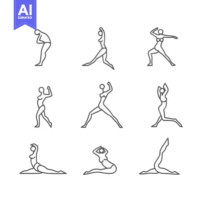 Aset premium populer: Line Art Illustrations of Women in Various Yoga Poses