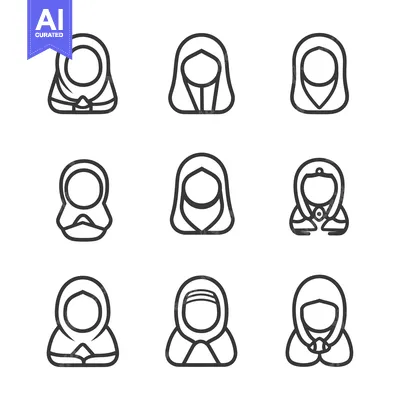 Aset premium populer: Line Art Illustrations of Women Wearing Different Headscarves