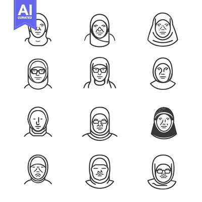 Popular premium asset: Line Art Illustrations of Women Wearing Hijabs