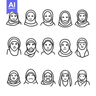 Line Art Illustrations of Women Wearing Hijabs