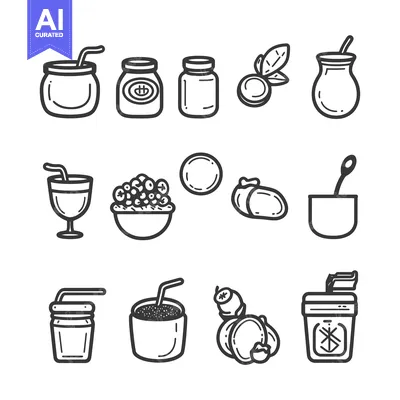 Aset desain premium: Line Art Illustrations of Yerba Mate Drinks and Ingredients