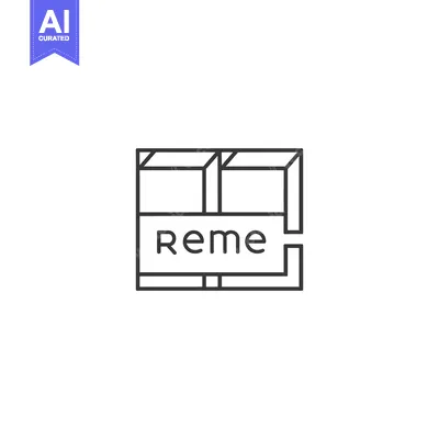 Aset premium populer: Line Art Logo with "Reme" Text Inside a Geometric Shape