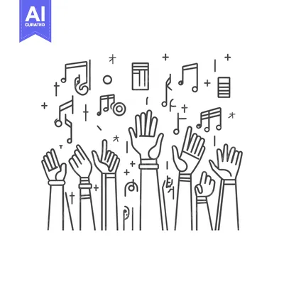 Aset premium populer: Line Art of People Clapping and Music Notes