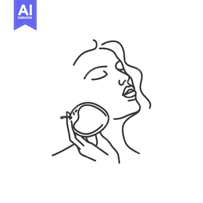 Aset premium populer: Line Art Portrait of a Woman Holding a Shell to Her Ear