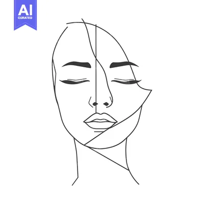 Aset desain premium: Line Art Portrait of a Woman with Closed Eyes