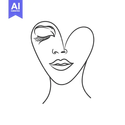 Aset premium populer: Line art portrait of a woman with closed eyes and a heart-shaped outli