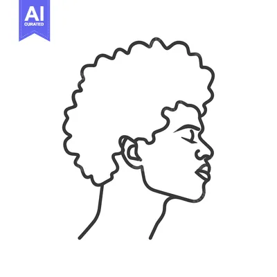 Premium design asset: Line Art Profile of a Person with Curly Hair