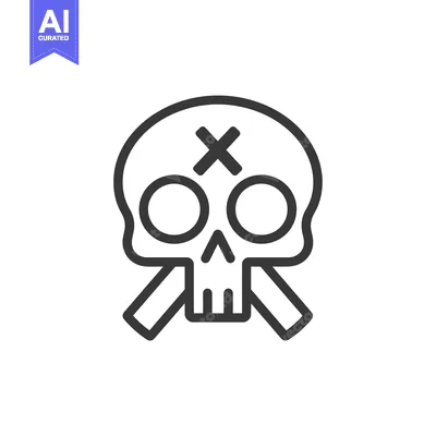 Aset premium populer: Line Art Skull with Crossed Bones and X Mark on Forehead