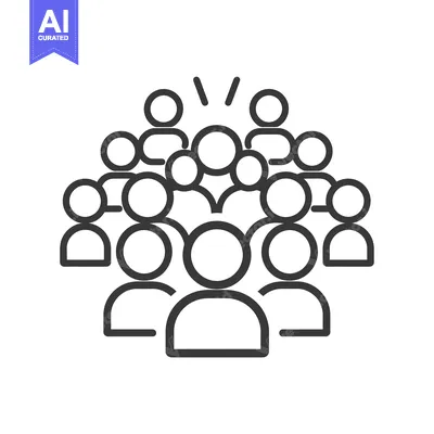 Aset premium populer: Line drawing icon depicting a group of people with one person standing