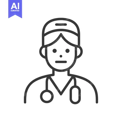Aset desain premium: Line drawing icon of a female doctor wearing a stethoscope