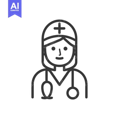 Aset desain premium: Line drawing icon of a female doctor with a stethoscope
