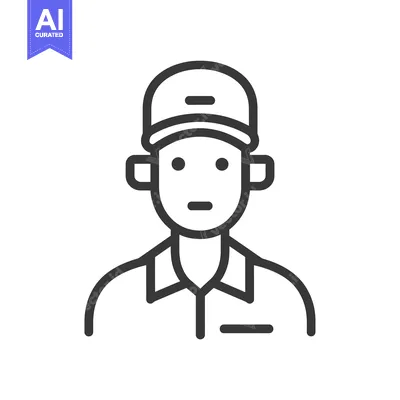 Aset desain premium: Line drawing icon of a male person wearing a cap and a collared shirt