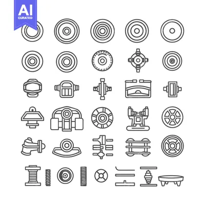 Aset premium populer: Line Drawing Icons of Various Wheels and Spokes