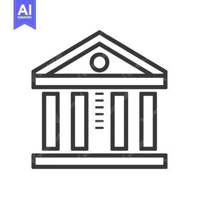 Aset desain premium: Line drawing illustration of a building with a triangular roof, column