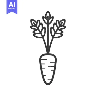Popular premium asset: Line drawing illustration of a carrot with green leaves