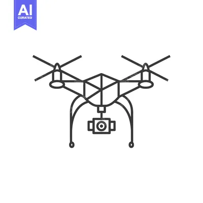 Line drawing illustration of a drone with a camera