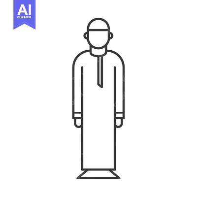 Aset desain premium: Line drawing illustration of a man wearing a thobe