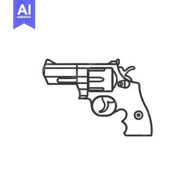 Aset desain premium: Line drawing illustration of a revolver handgun