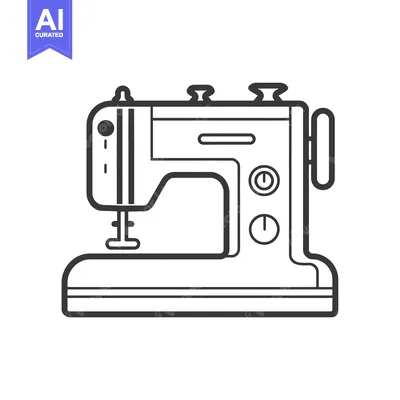 Aset desain premium: Line Drawing Illustration of a Sewing Machine