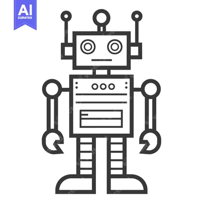 Aset desain premium: Line drawing illustration of a simple robot with antennas