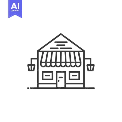 Aset premium populer: Line Drawing Illustration of a Small Shop with Awning