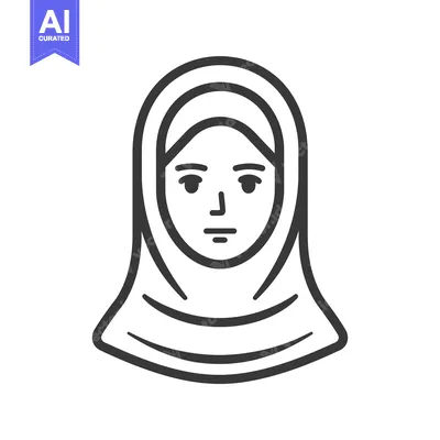 Aset desain premium: Line drawing illustration of a woman wearing a headscarf