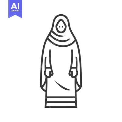 Aset desain premium: Line drawing illustration of a woman wearing a hijab