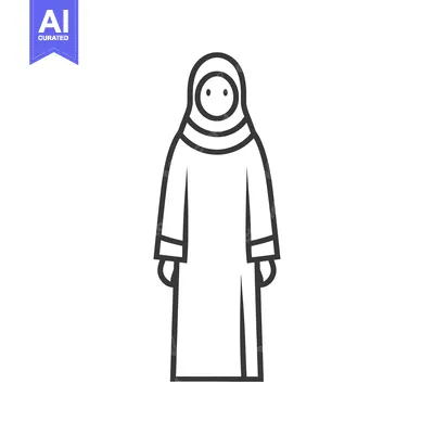 Aset premium populer: Line drawing illustration of a woman wearing a hijab
