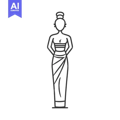 Aset premium populer: Line drawing illustration of a woman wearing traditional Balinese clot