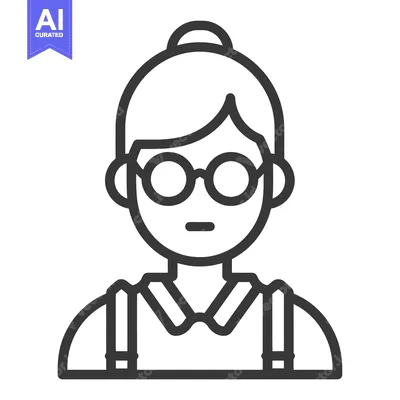 Popular premium asset: Line drawing illustration of a woman with glasses and a bun