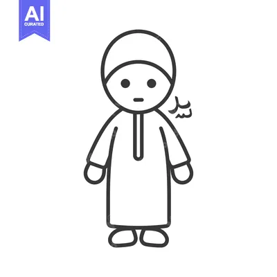 Aset desain premium: Line drawing illustration of a young man wearing traditional Islamic c