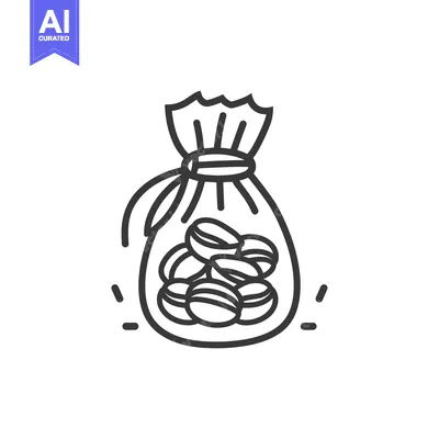 Aset desain premium: Line Drawing of a Bag Filled with Coffee Beans