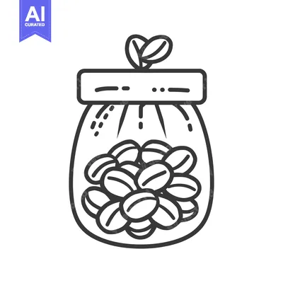 Aset premium populer: Line drawing of a bag of coffee beans with a sprout