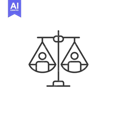 Aset desain premium: Line drawing of a balance scale with two people on each side