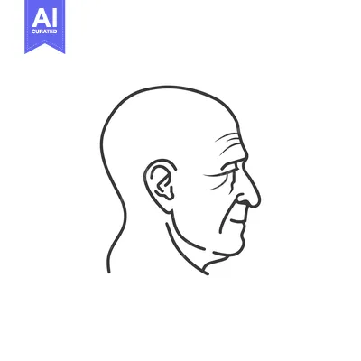 Aset desain premium: Line drawing of a bald man's head in profile